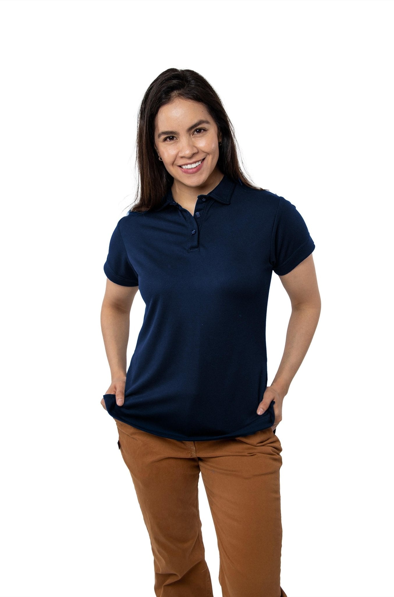 PLAYERA TIPO POLO DRY FIT PAMPLONA MUJER SUSTENTABLE #Color_Azul Marino