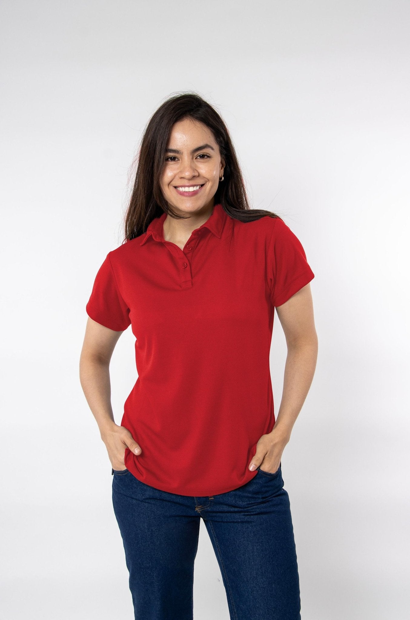 PLAYERA TIPO POLO DRY FIT PAMPLONA MUJER SUSTENTABLE #Color_Rojo