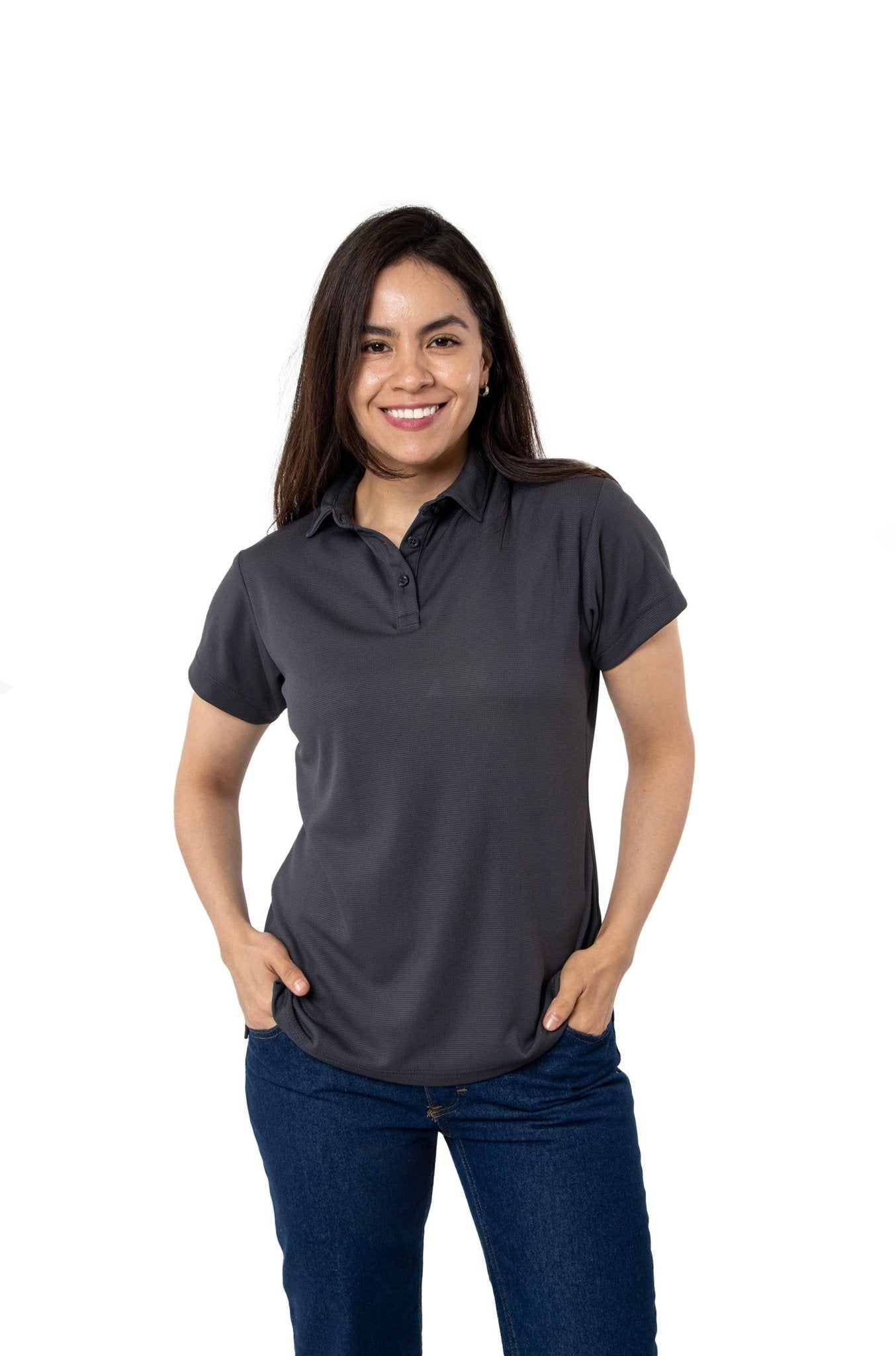 PLAYERA TIPO POLO DRY FIT PAMPLONA MUJER SUSTENTABLE #Color_Gris