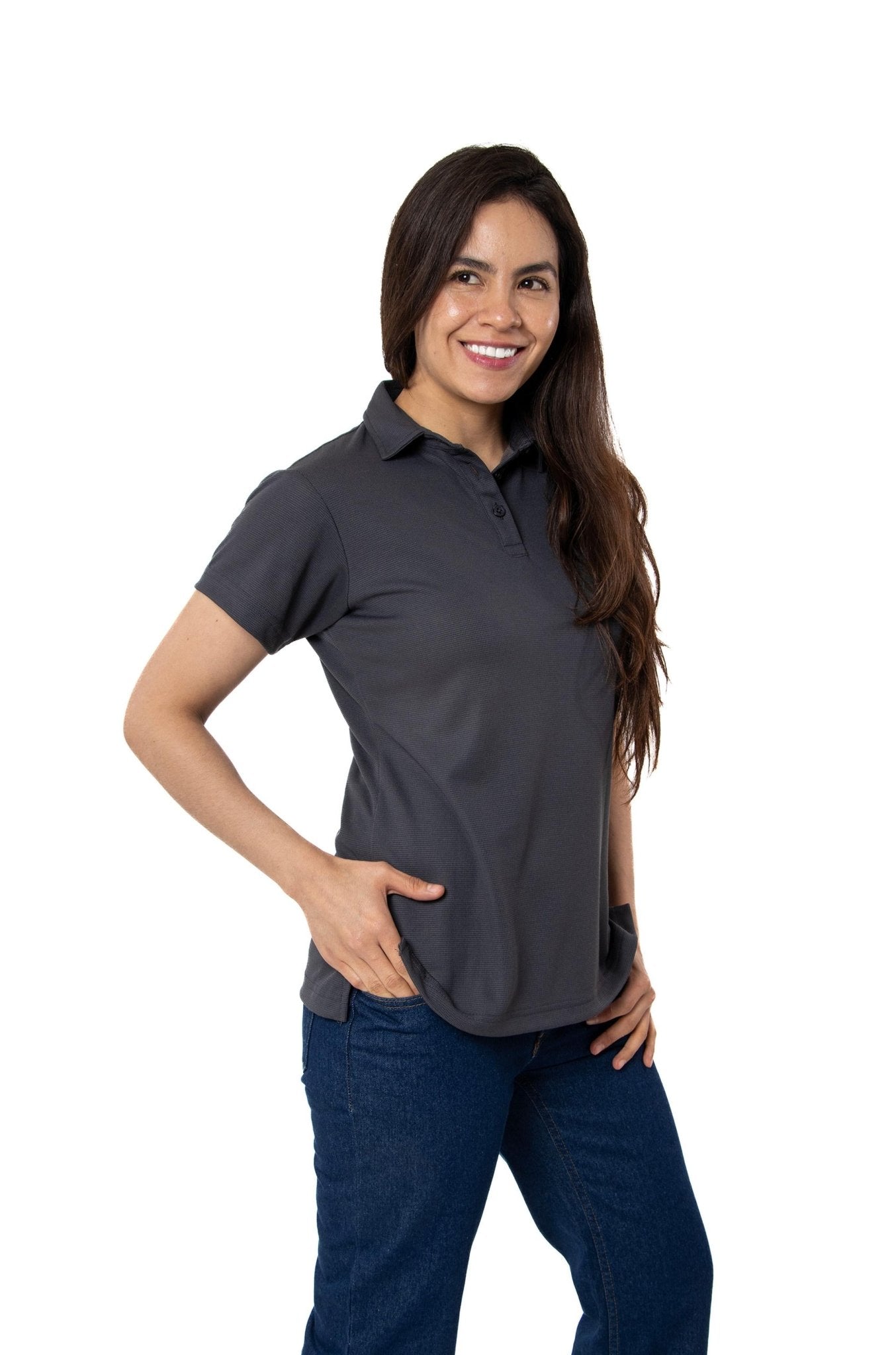 PLAYERA TIPO POLO DRY FIT PAMPLONA MUJER SUSTENTABLE #Color_Gris