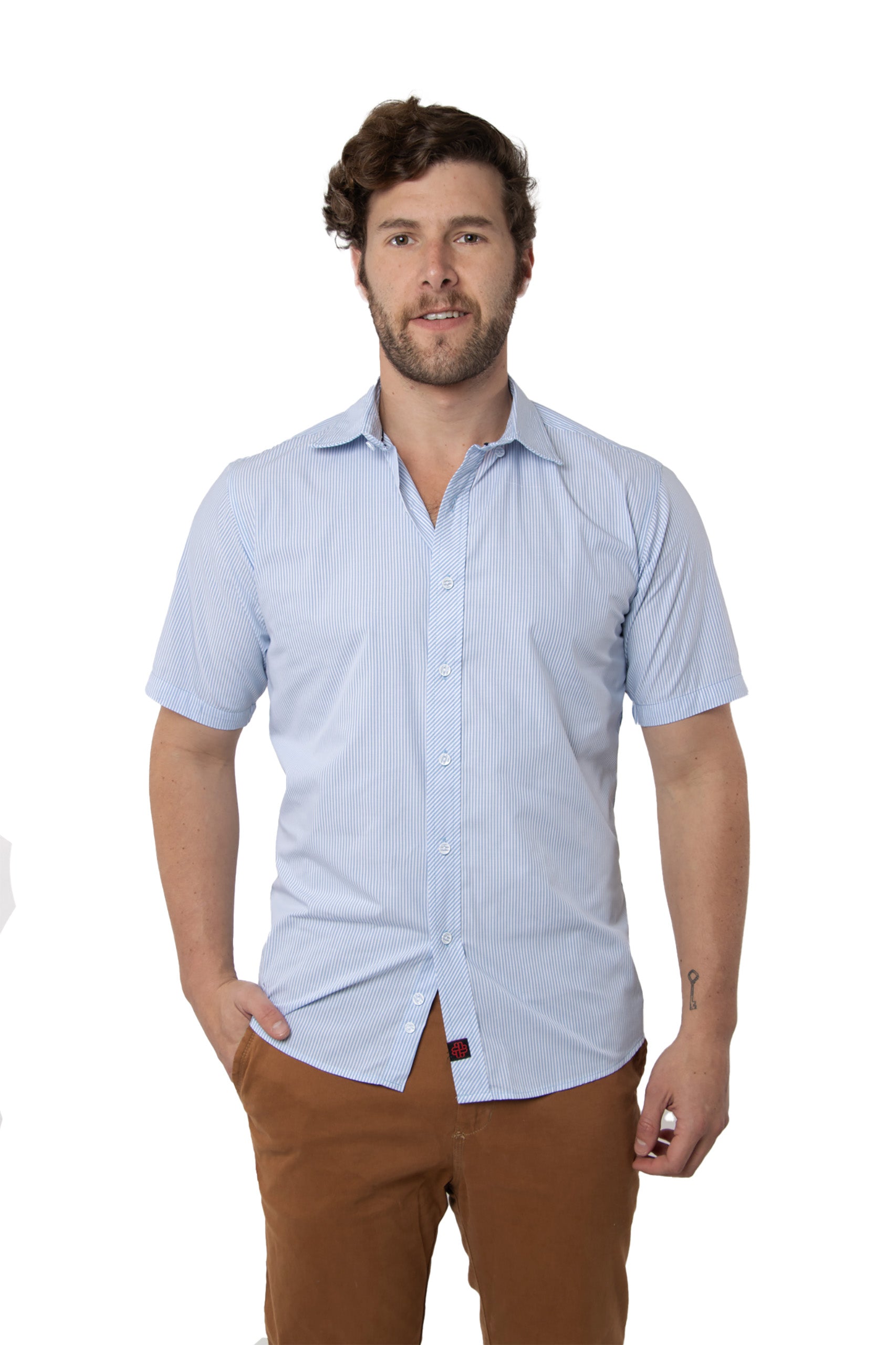 CAMISA FORMAL SLIM FIT MANGA CORTA MÚNICH HOMBRE #Color_Azul