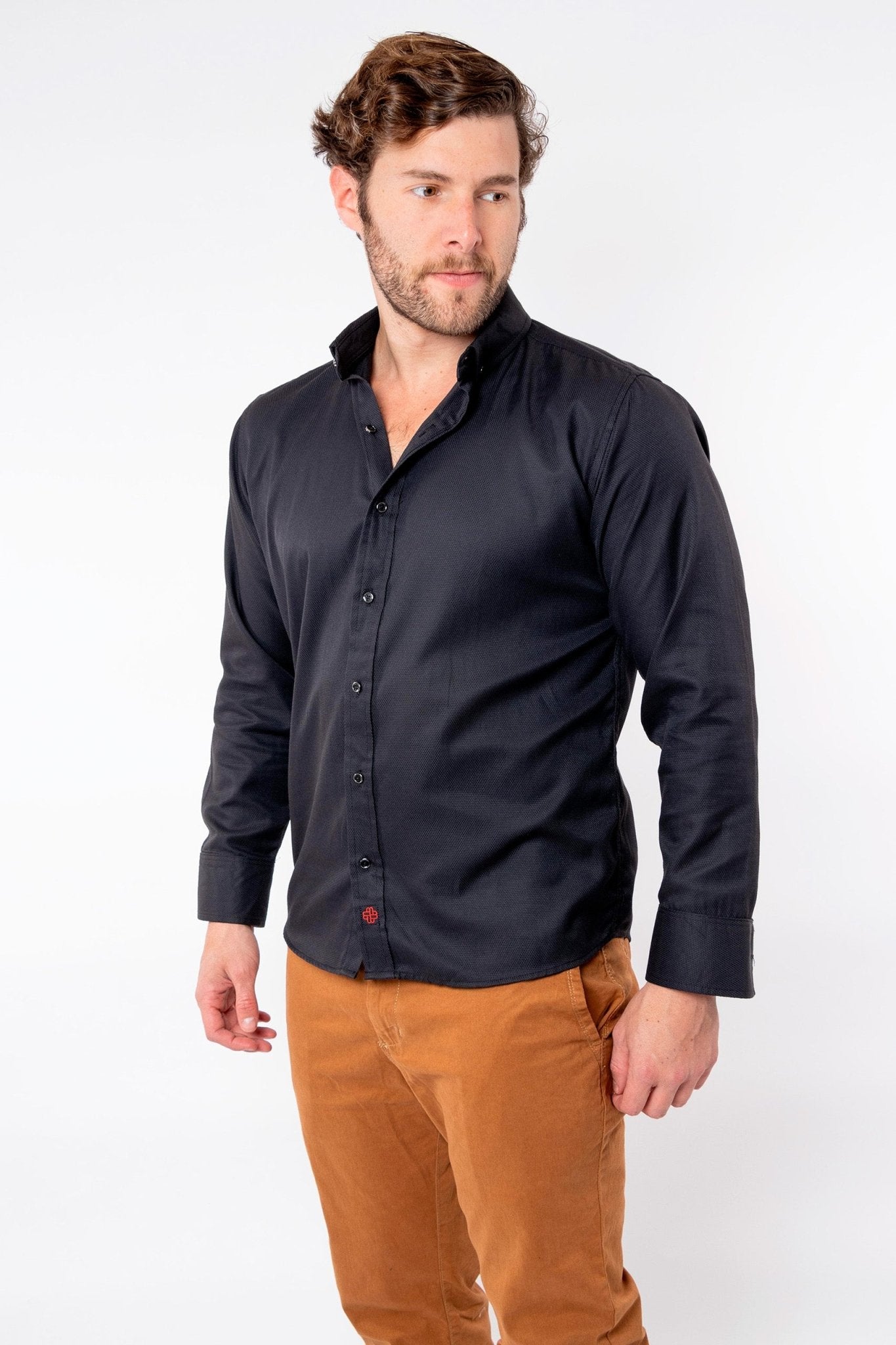 CAMISA FORMAL SLIM FIT MANGA LARGA DERBY HOMBRE #Color_Negro