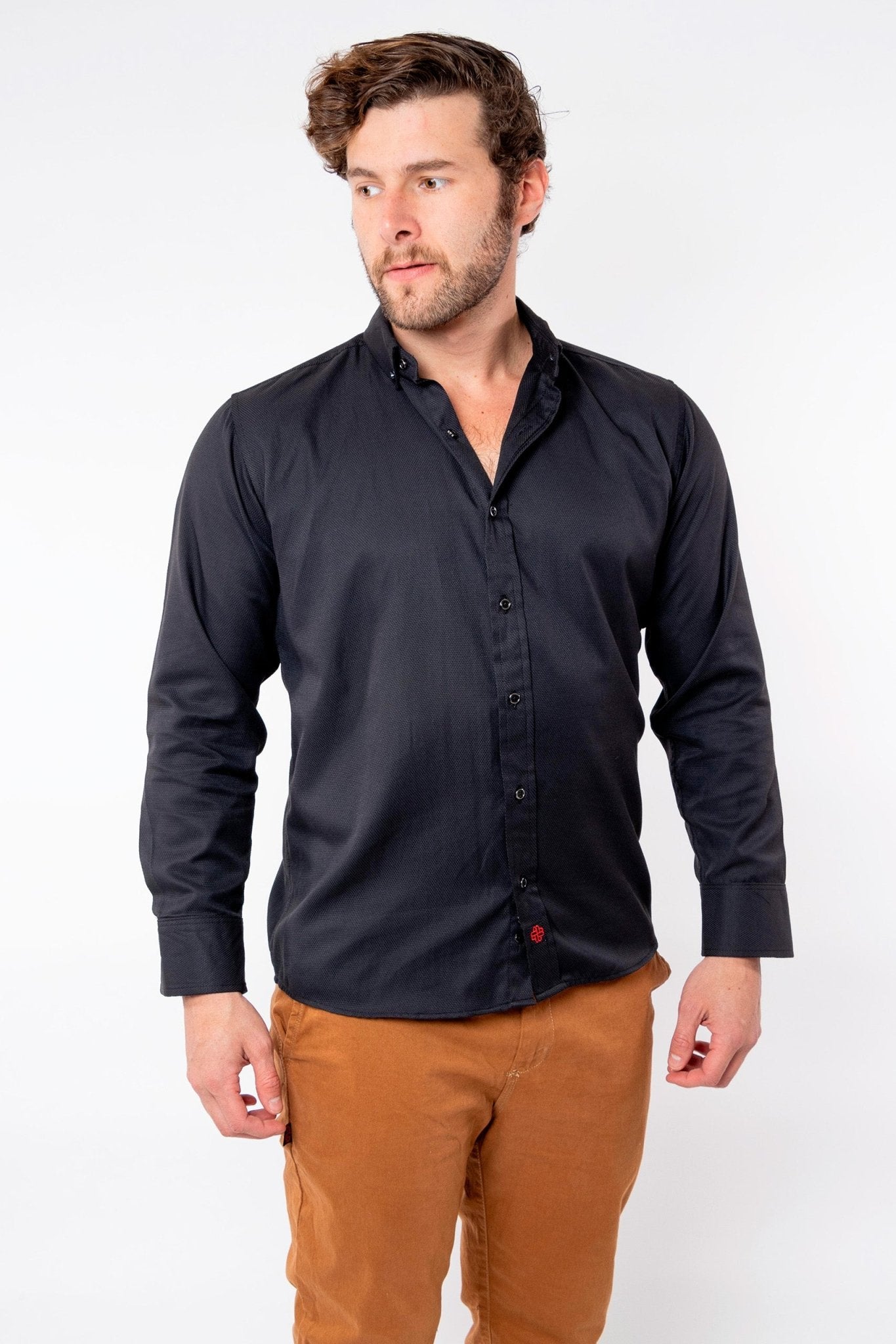 CAMISA FORMAL SLIM FIT MANGA LARGA DERBY HOMBRE #Color_Negro