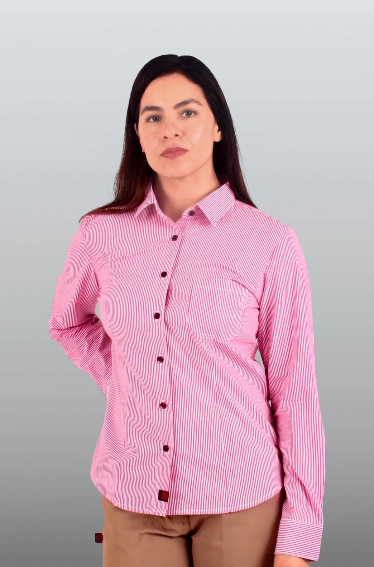 CAMISA DE RAYAS EJECUTIVA SLIM FIT MÚNICH MUJER #Color_Rojo