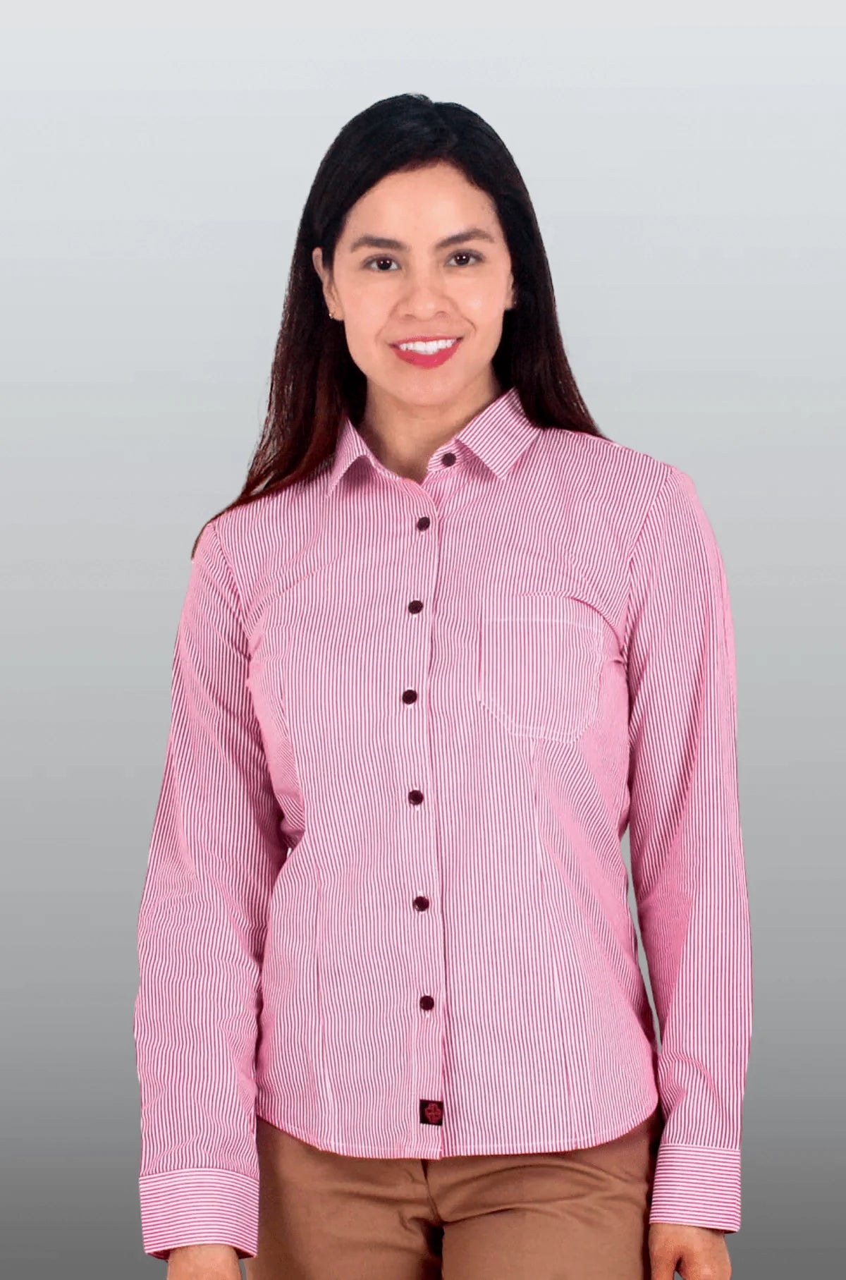 CAMISA DE RAYAS EJECUTIVA SLIM FIT MÚNICH MUJER #Color_Rojo