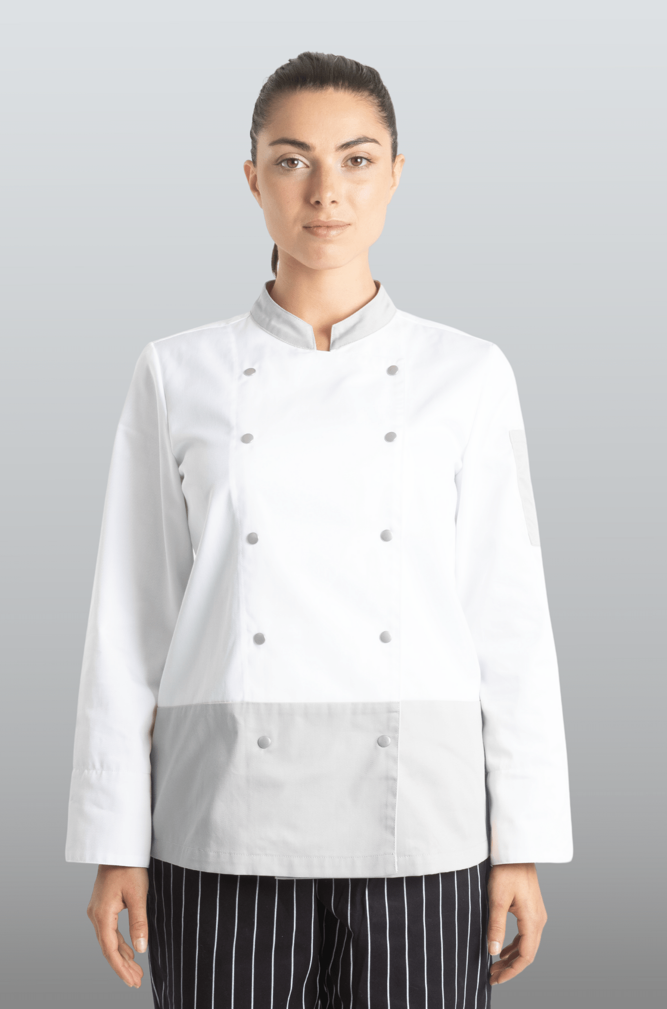 FILIPINA DE CHEF DAMA LONDRES MANGA 3/4 #Color_Blanco - Gris
