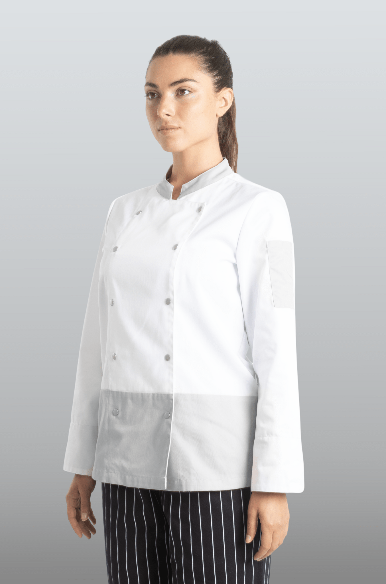 FILIPINA DE CHEF DAMA LONDRES MANGA 3/4 #Color_Blanco - Gris
