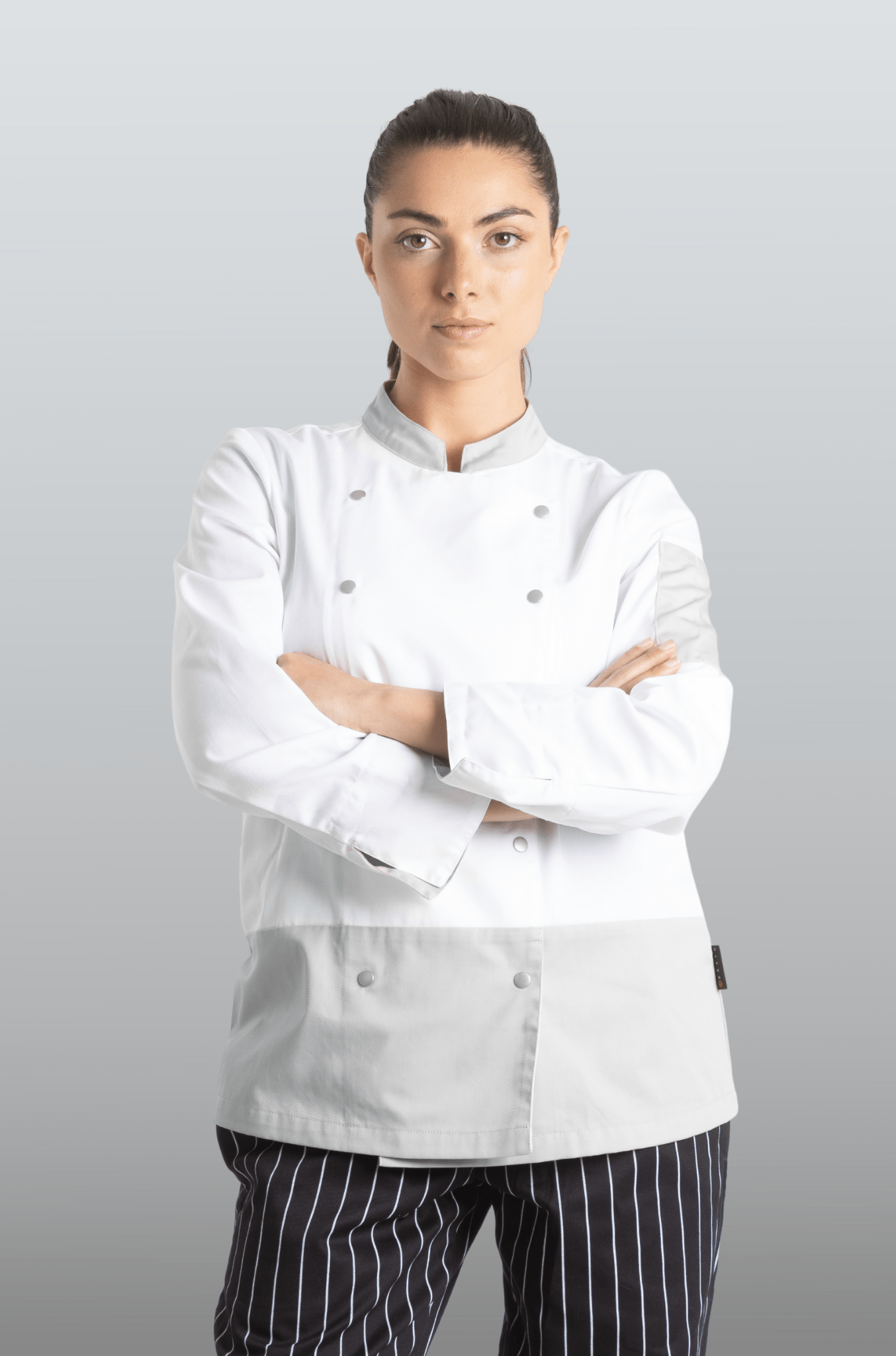 FILIPINA DE CHEF DAMA LONDRES MANGA 3/4 #Color_Blanco - Gris
