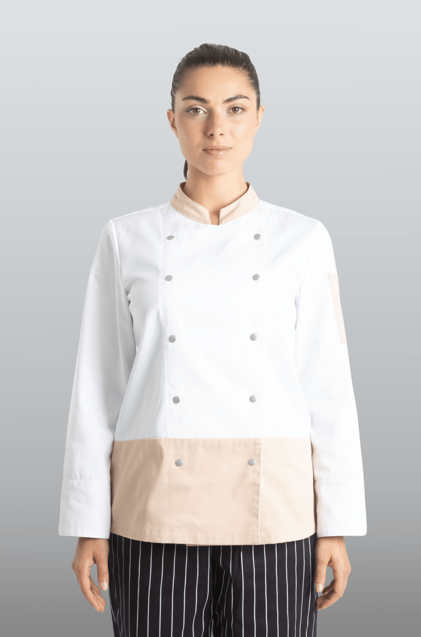 FILIPINA DE CHEF DAMA LONDRES MANGA 3/4 #Color_Blanco / Durazno
