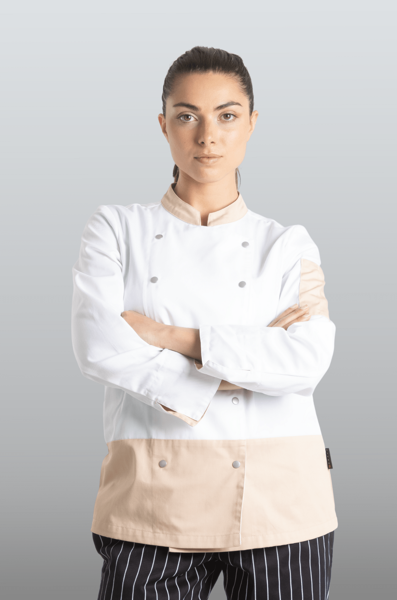 FILIPINA DE CHEF DAMA LONDRES MANGA 3/4 #Color_Blanco / Durazno
