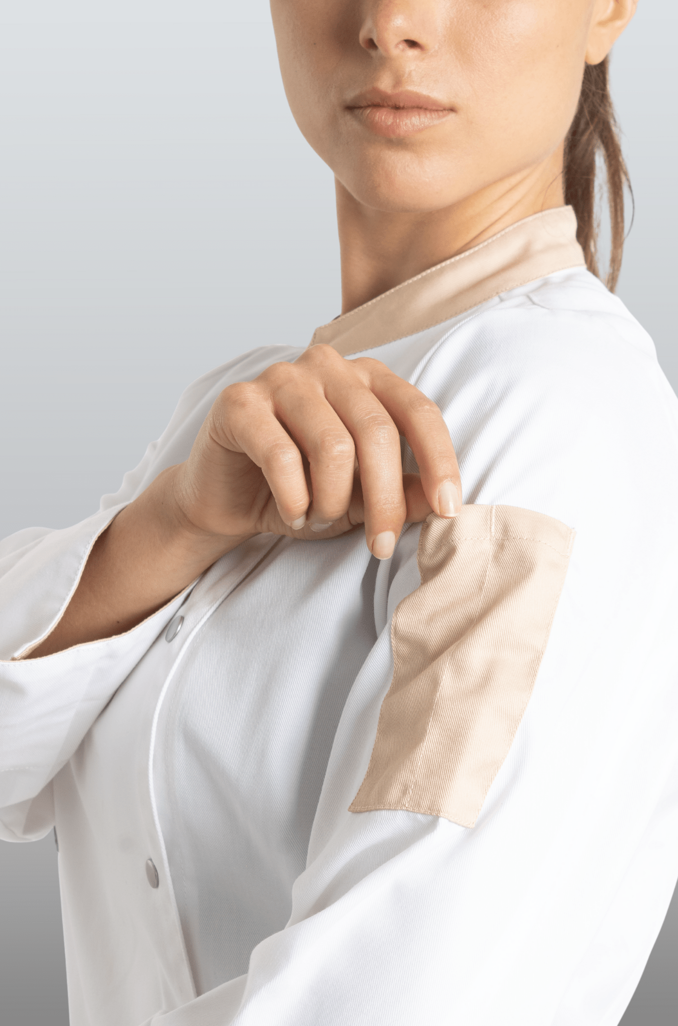 FILIPINA DE CHEF DAMA LONDRES MANGA 3/4 #Color_Blanco / Durazno
