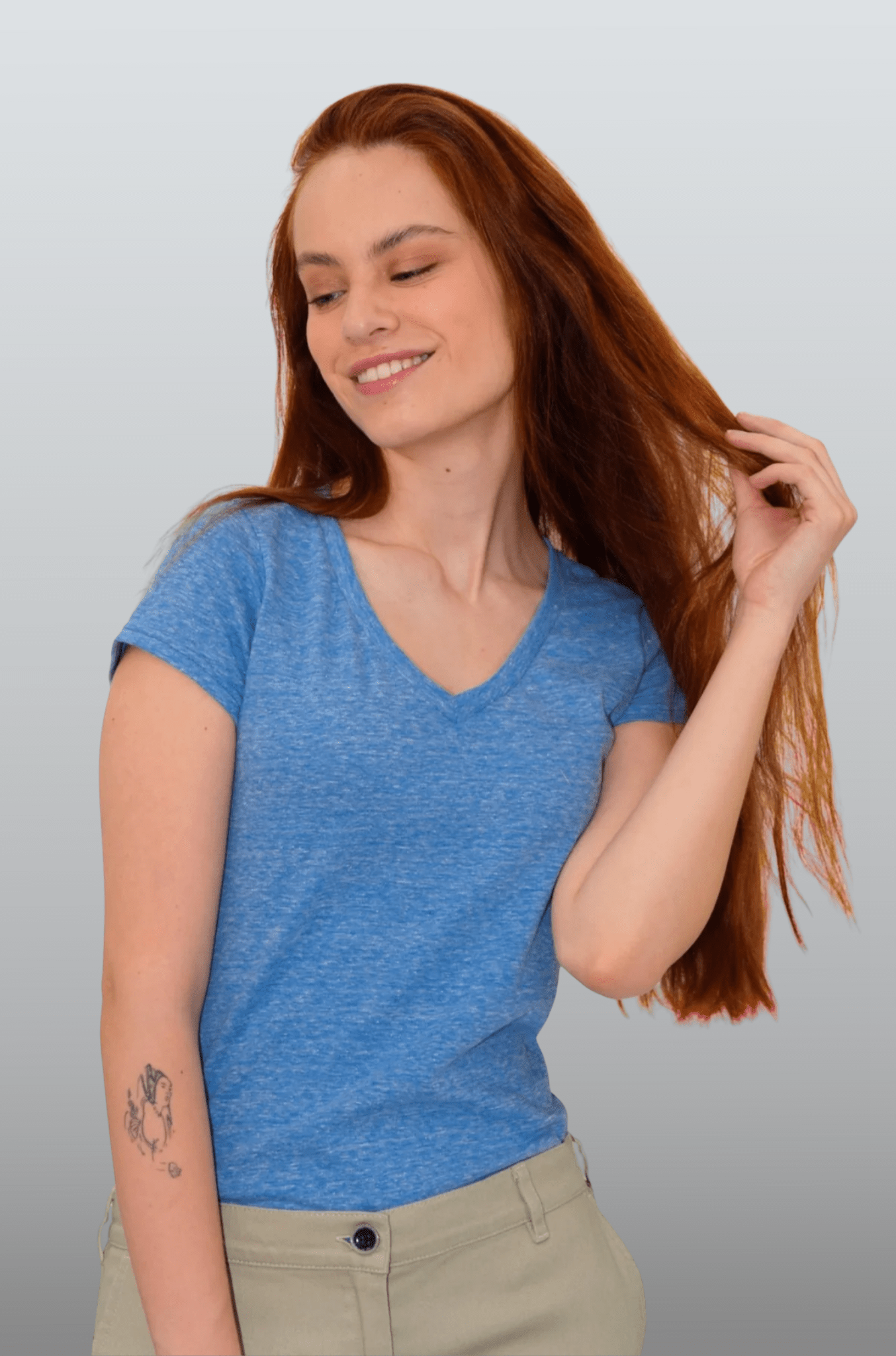 PLAYERA CUELLO V JASPE SPARTA MUJER #Color_Azul 