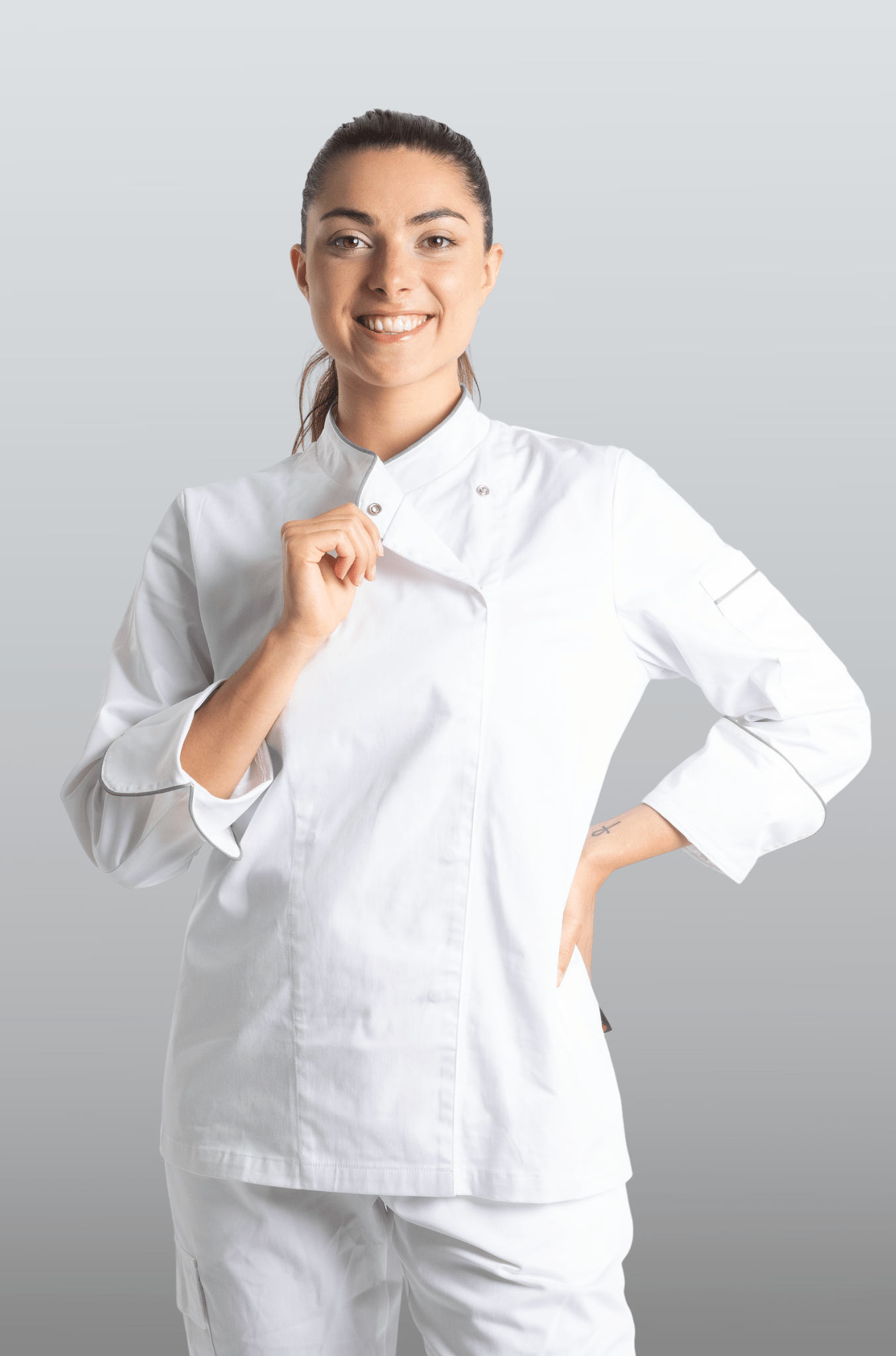 FILIPINA DE CHEF DAMA BEIRUT MANGA 3/4 #Color_Blanco - Gris