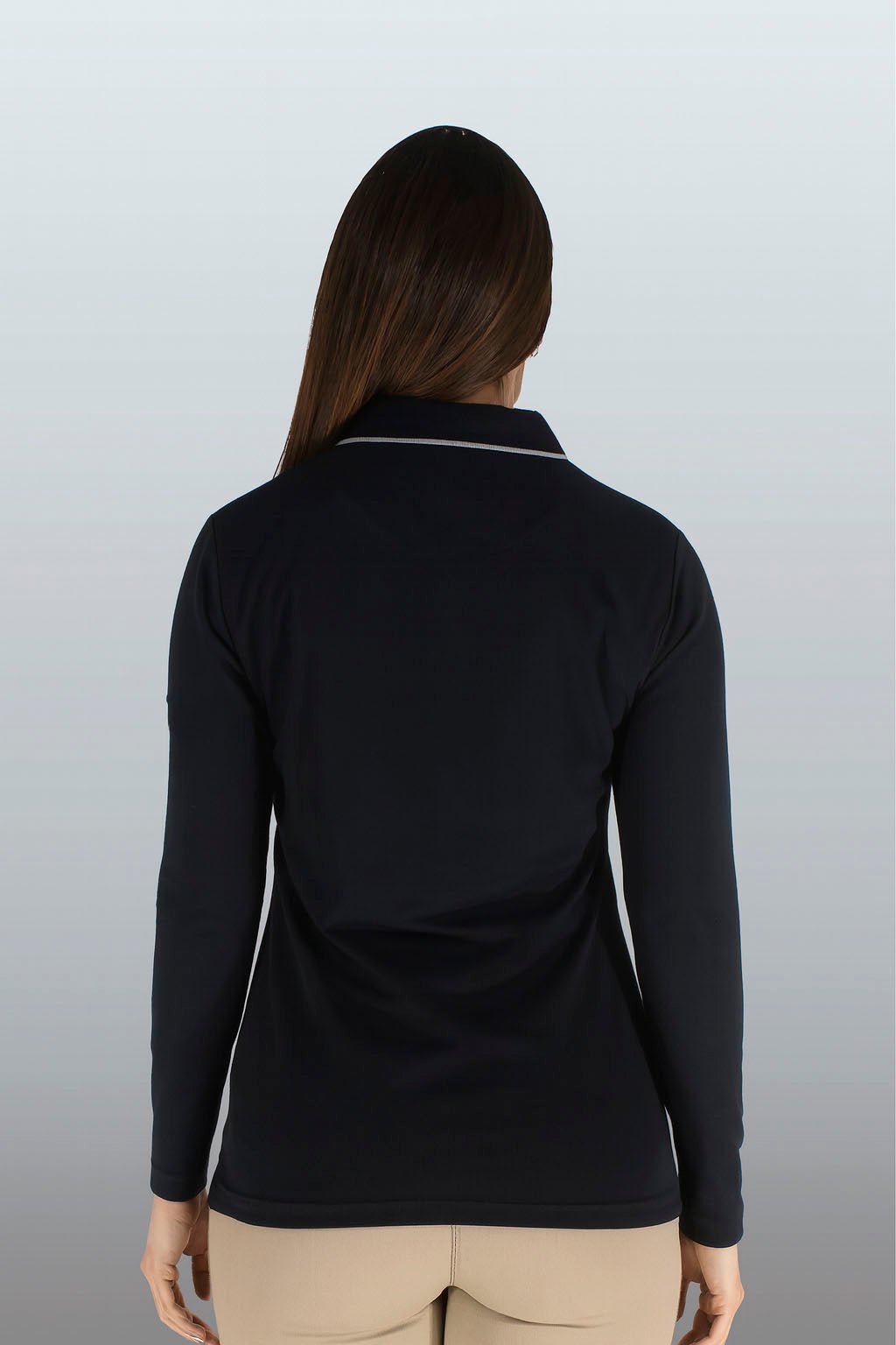 PLAYERA POLO DRY FIT ÁMSTERDAM MANGA LARGA MUJER #Color_Negro