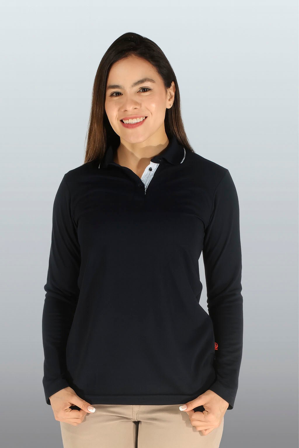 PLAYERA POLO DRY FIT ÁMSTERDAM MANGA LARGA MUJER #Color_Negro