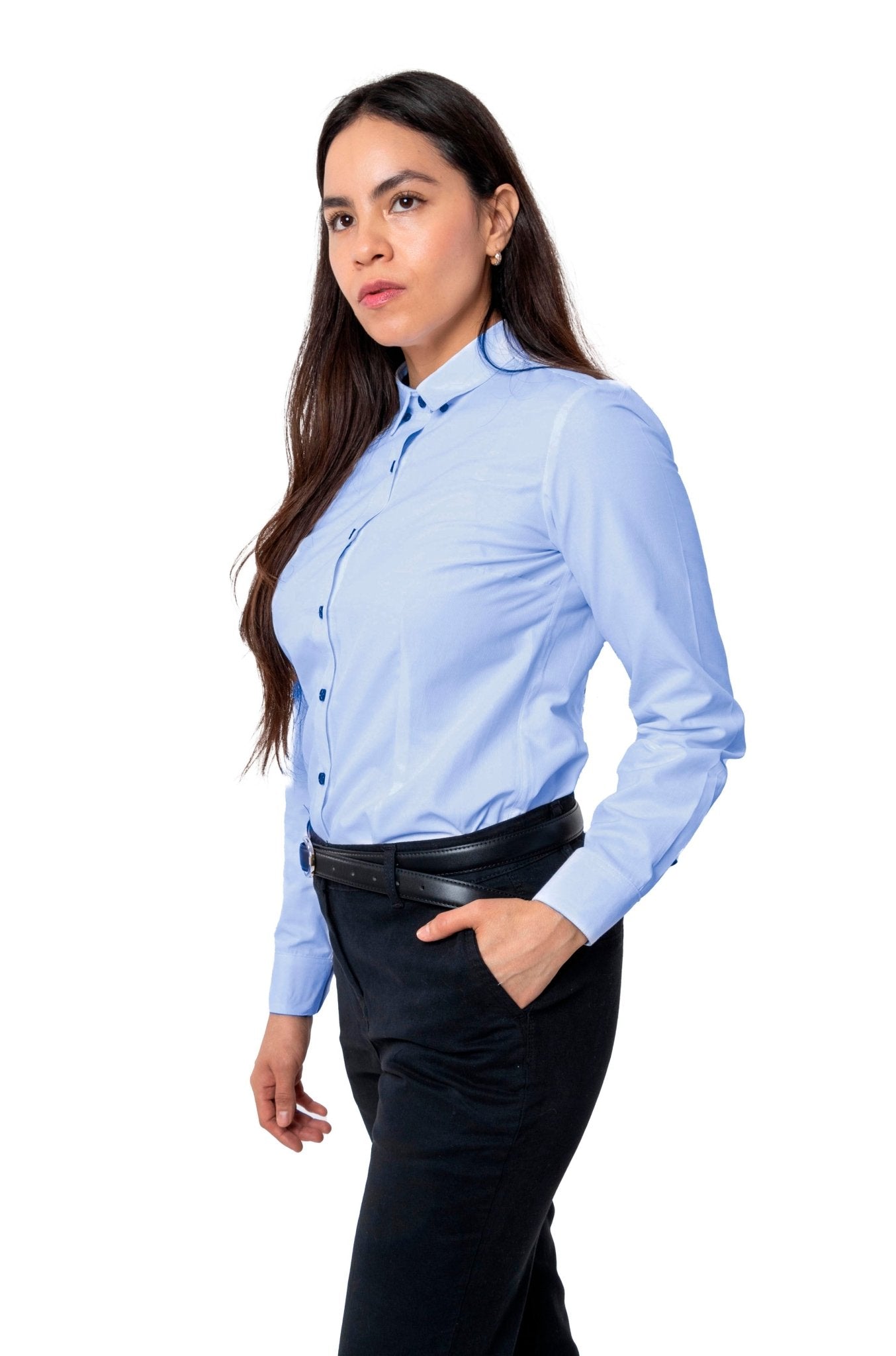 CAMISA FORMAL SLIM FIT MANGA LARGA BIRMINGHAM MUJER #Color_Azul Celeste