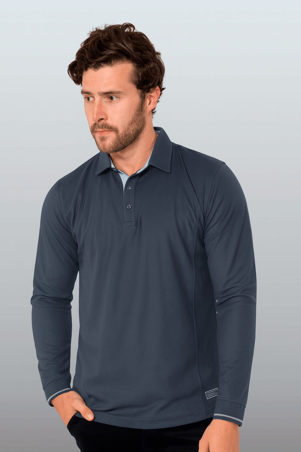 PLAYERA POLO HILO DE PET MANGA LARGA BILBAO HOMBRE #Color_Gris