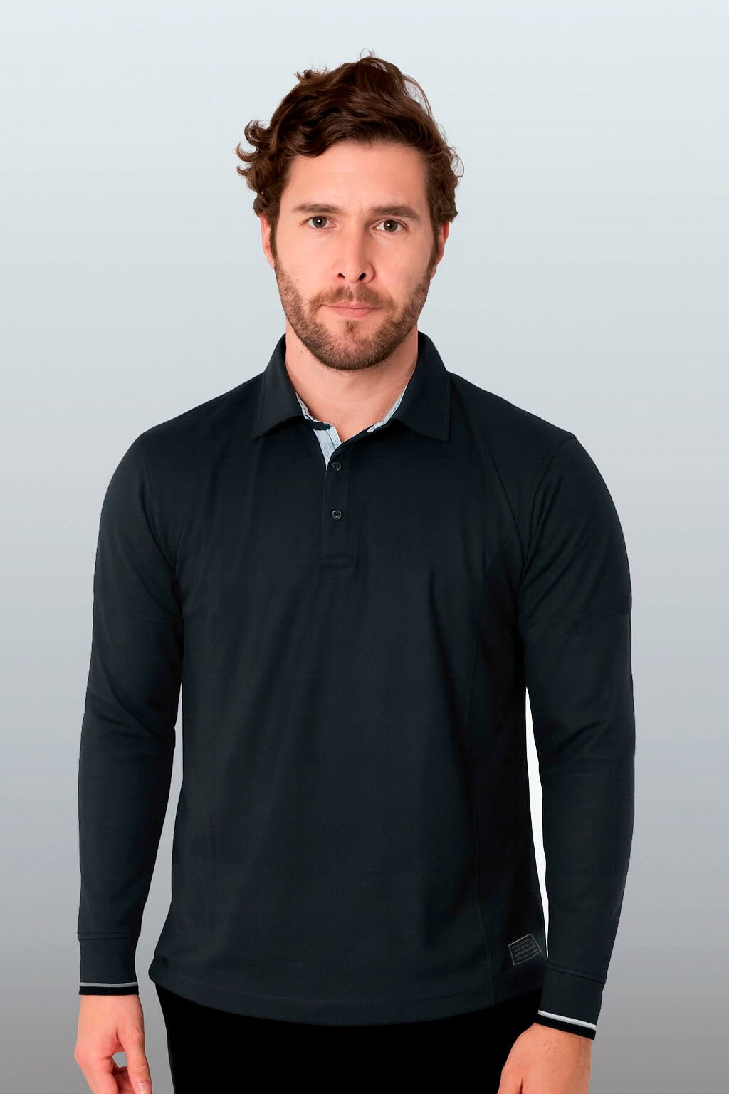 PLAYERA POLO HILO DE PET MANGA LARGA BILBAO HOMBRE #Color_Negro