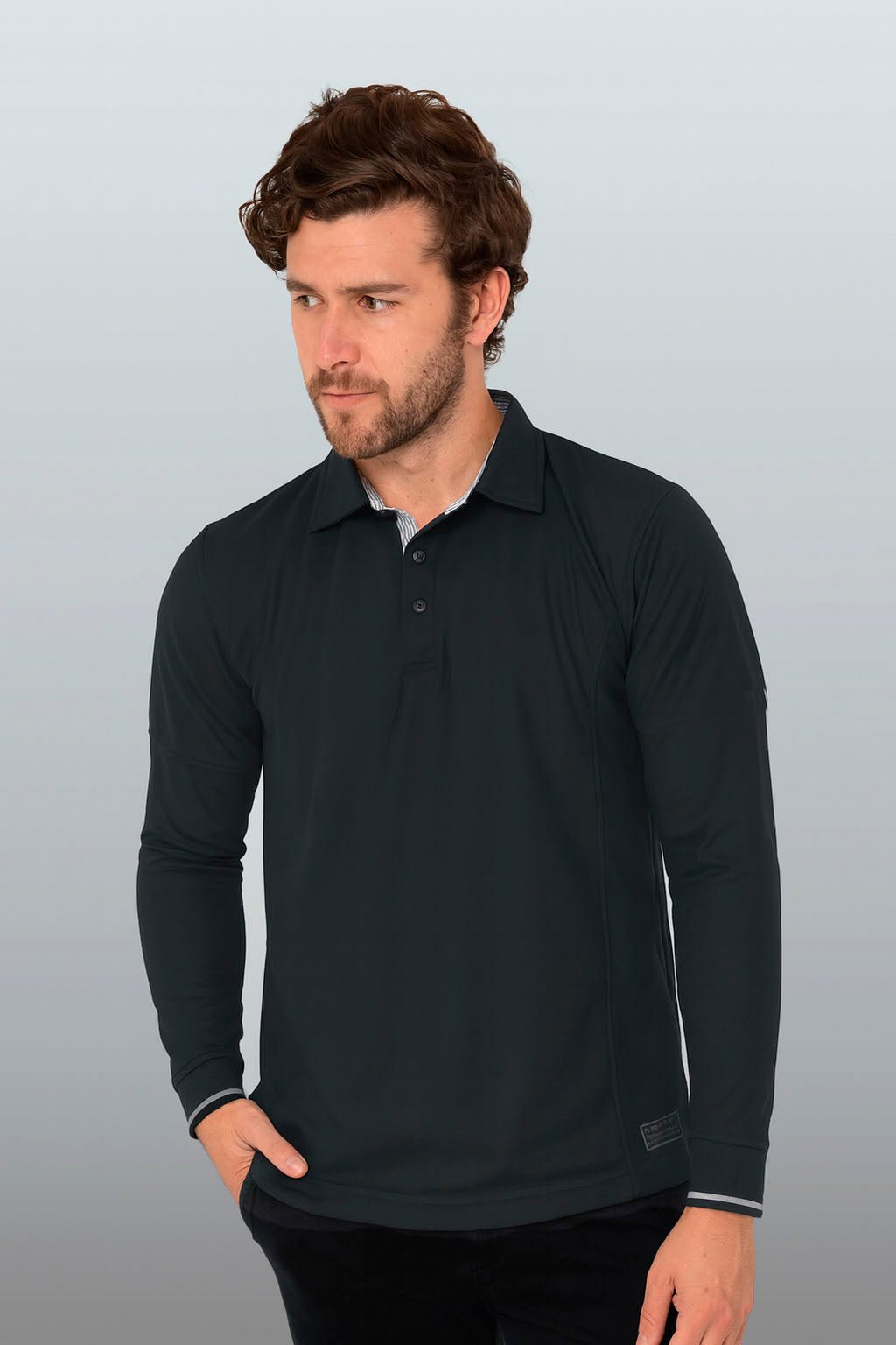 PLAYERA POLO HILO DE PET MANGA LARGA BILBAO HOMBRE #Color_Negro