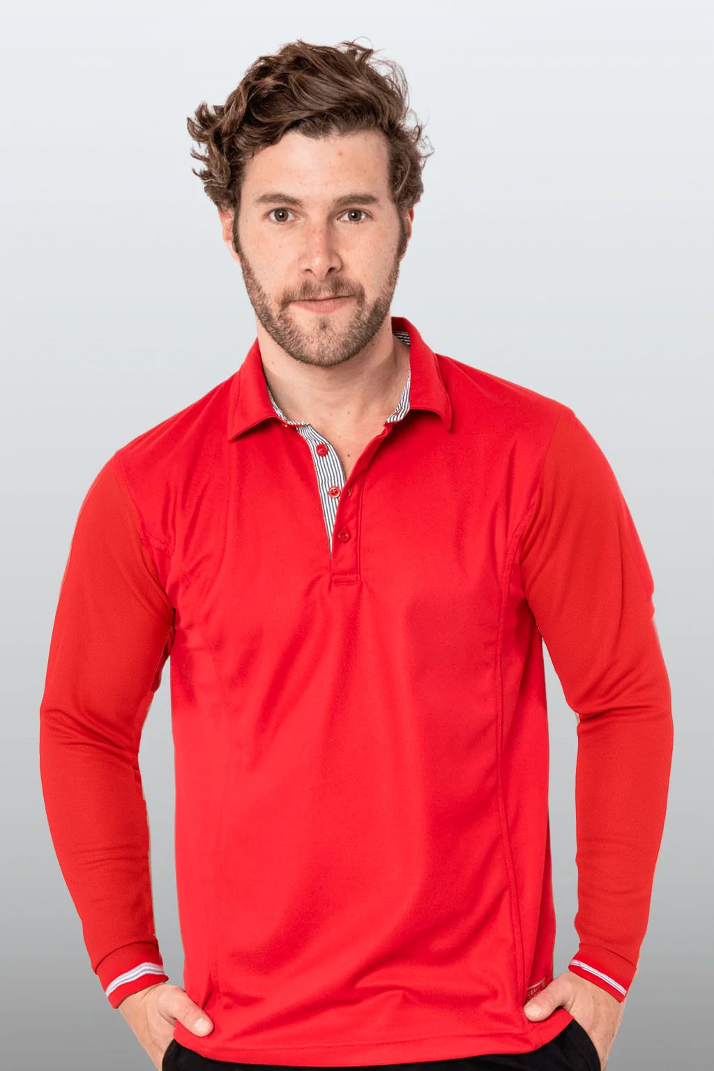 PLAYERA POLO HILO DE PET MANGA LARGA BILBAO HOMBRE #Color_Rojo