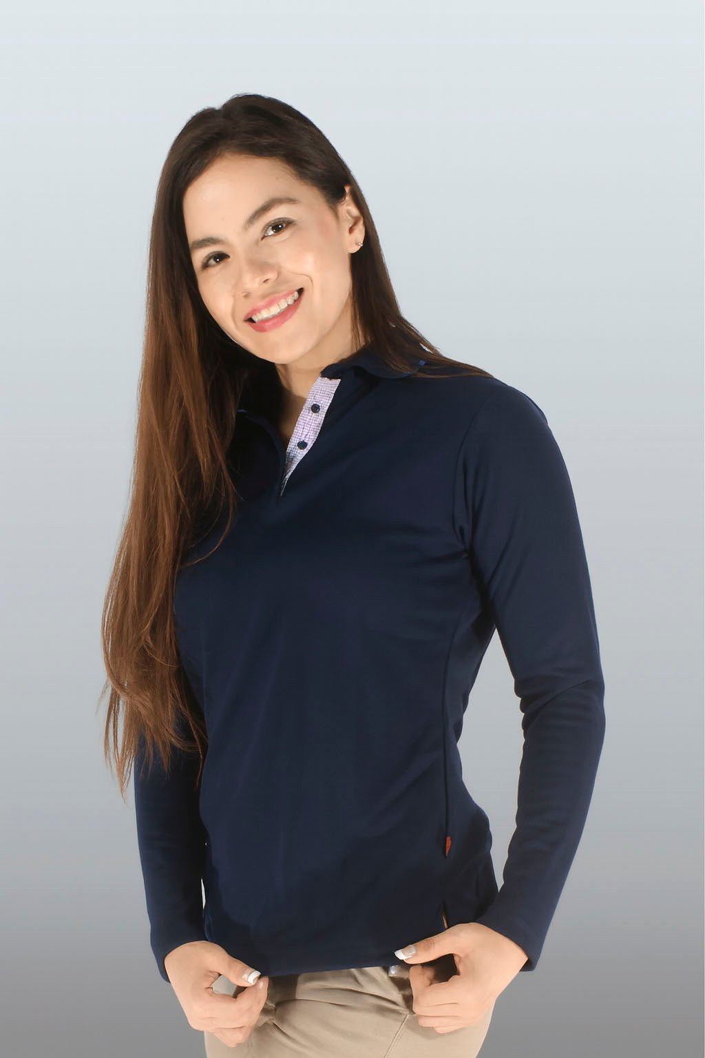 PLAYERA POLO DRY FIT ÁMSTERDAM MANGA LARGA MUJER #Color_Azul Marino