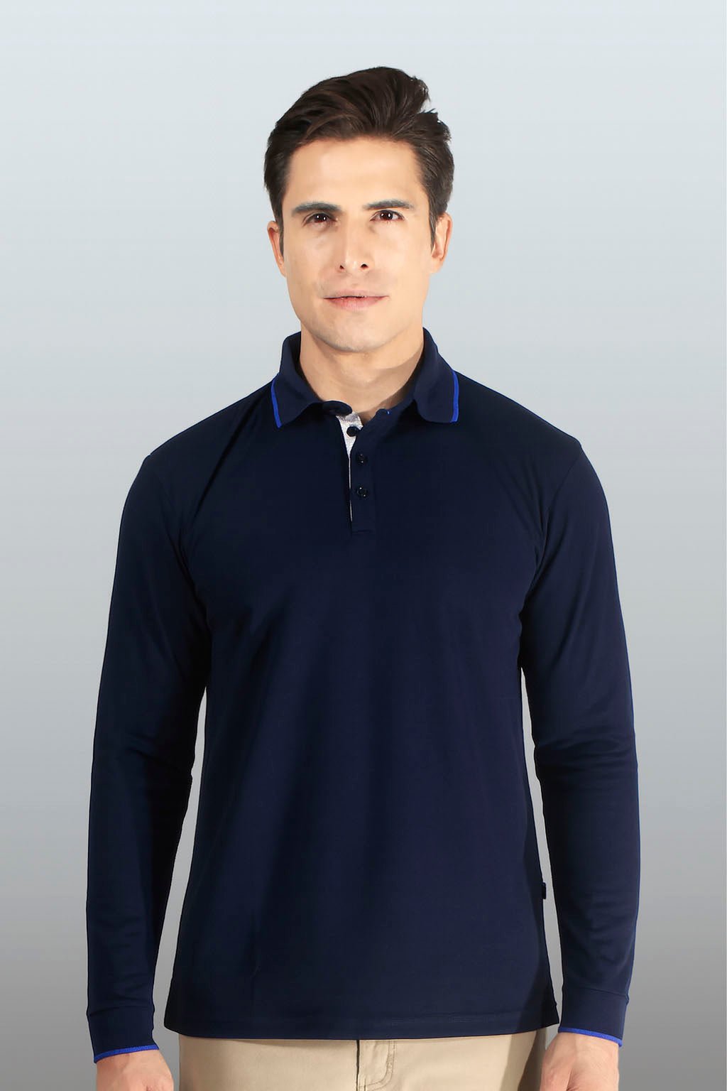 PLAYERA POLO DRY FIT ÁMSTERDAM MANGA LARGA HOMBRE #Color_Azul Marino