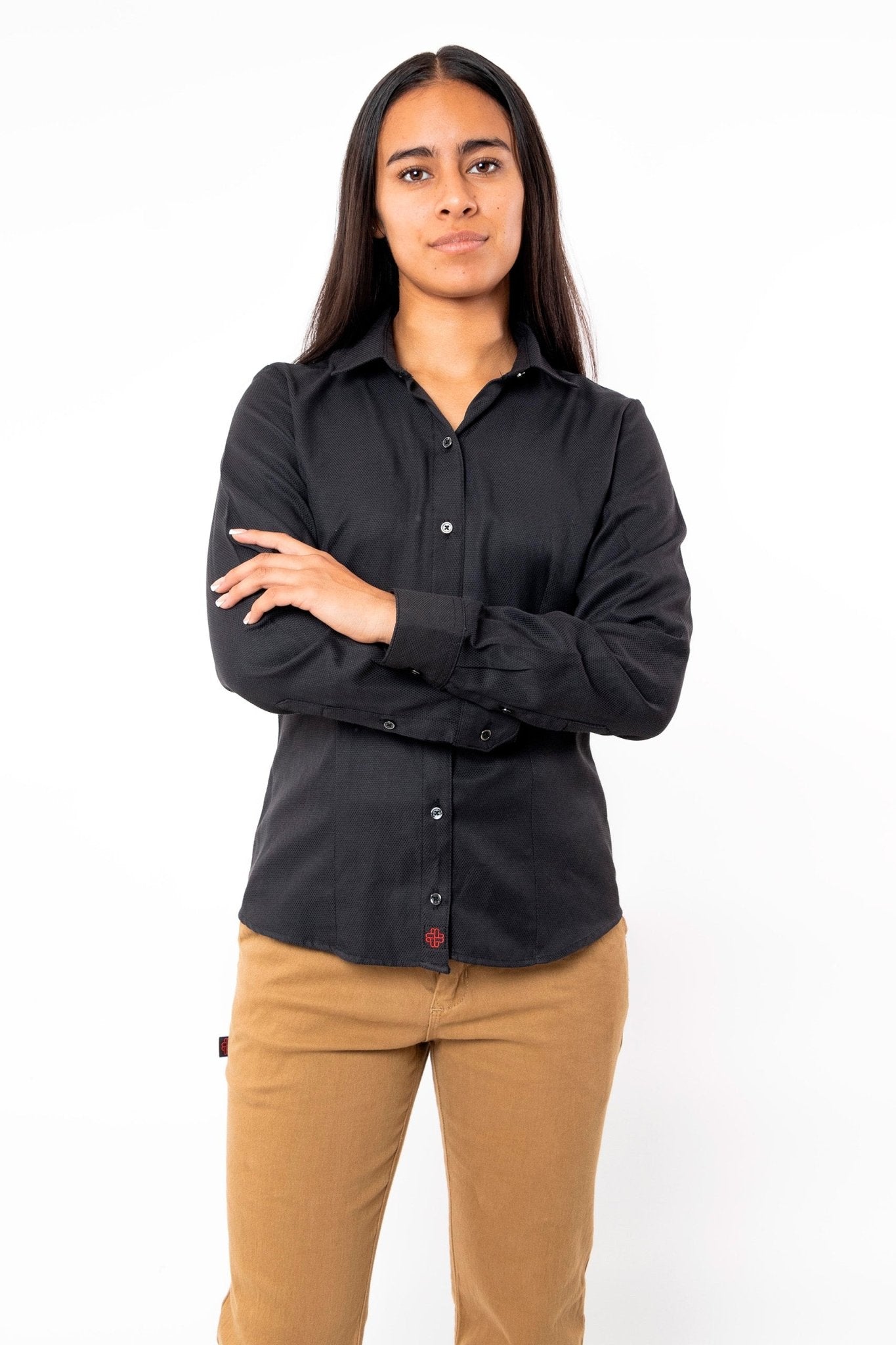 CAMISA FORMAL SLIM FIT MANGA LARGA DERBY MUJER #Color_Negro