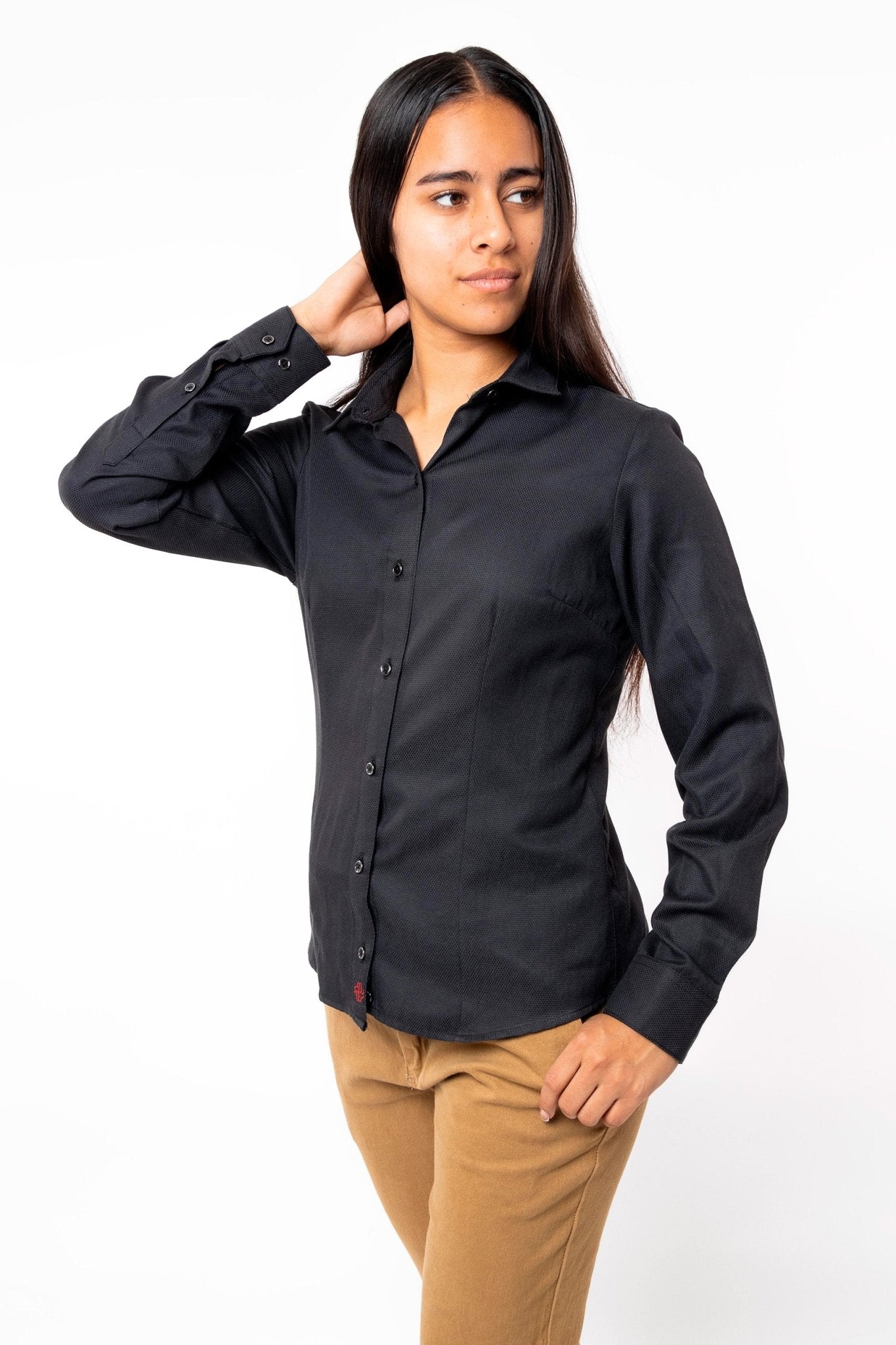 CAMISA FORMAL SLIM FIT MANGA LARGA DERBY MUJER #Color_Negro