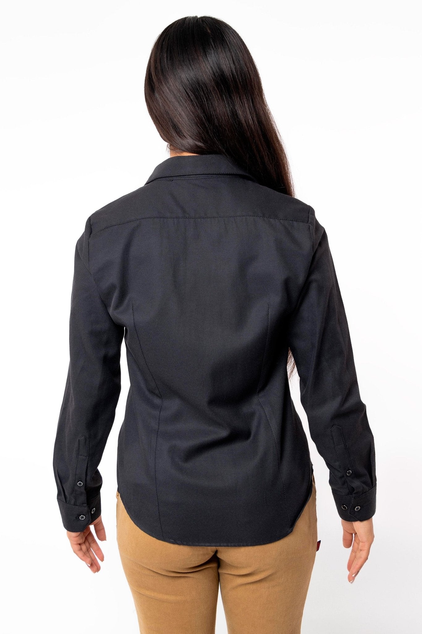 CAMISA FORMAL SLIM FIT MANGA LARGA DERBY MUJER #Color_Negro