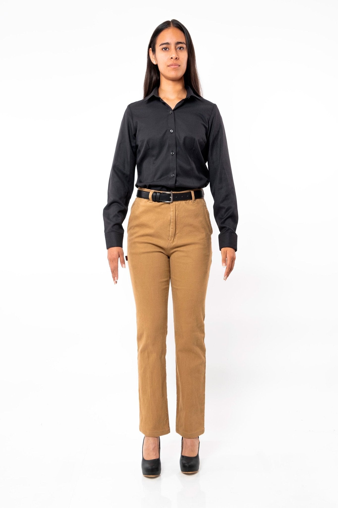 CAMISA FORMAL SLIM FIT MANGA LARGA DERBY MUJER #Color_Negro