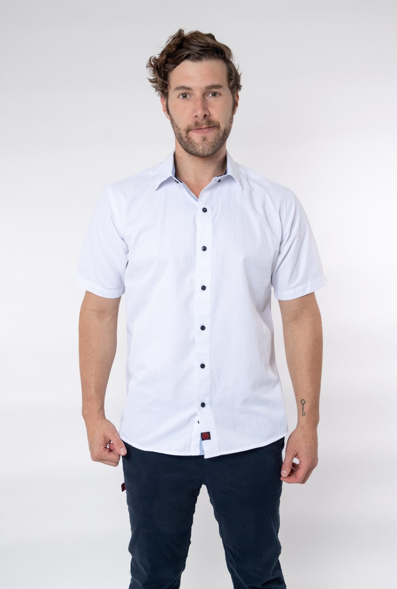 CAMISA FORMAL SLIM FIT MANGA CORTA BIRMINGHAM HOMBRE #Color_Blanco