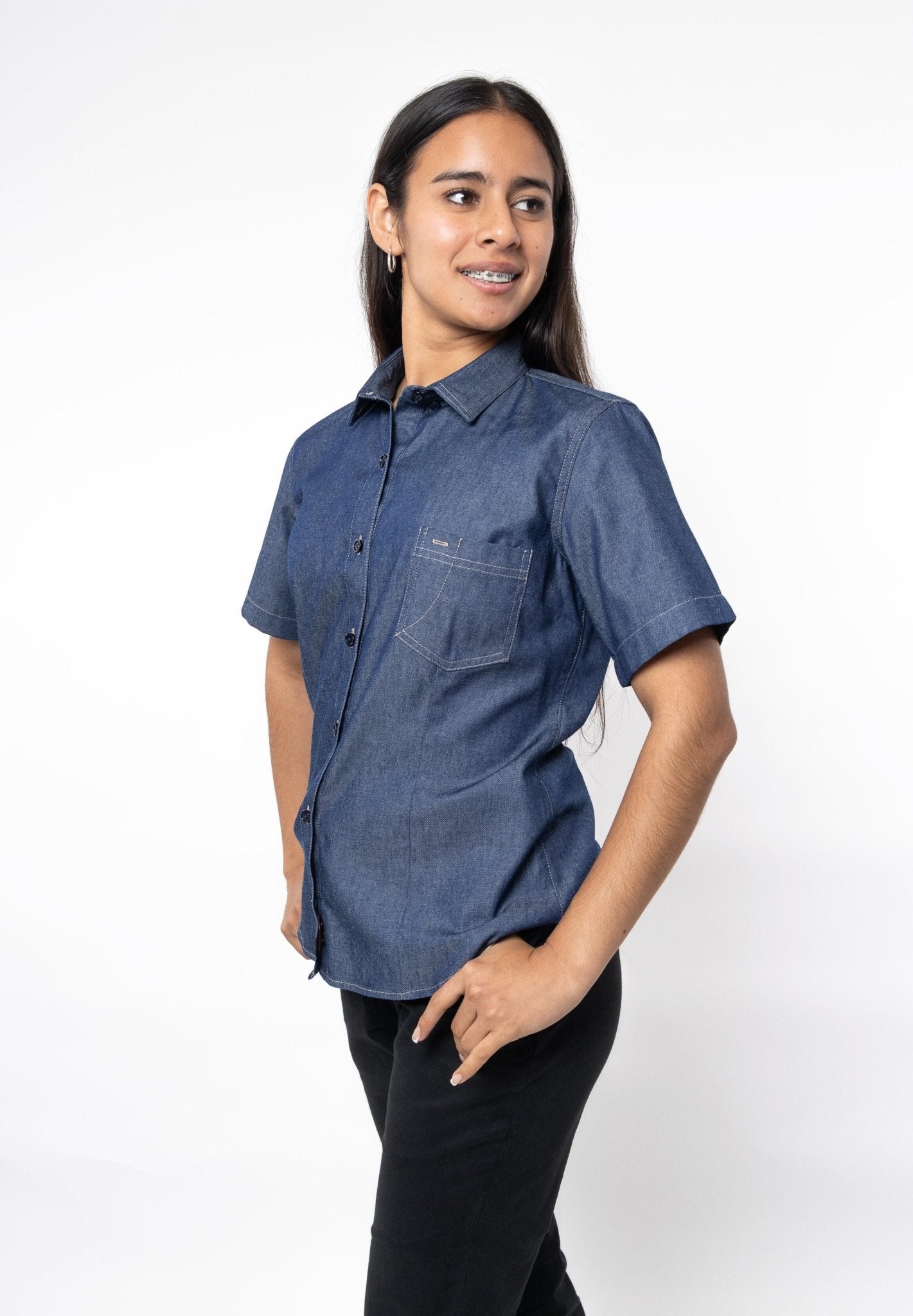 CAMISA FORMAL SLIM FIT MANGA CORTA MONTANA MUJER #Color_Azul Marino