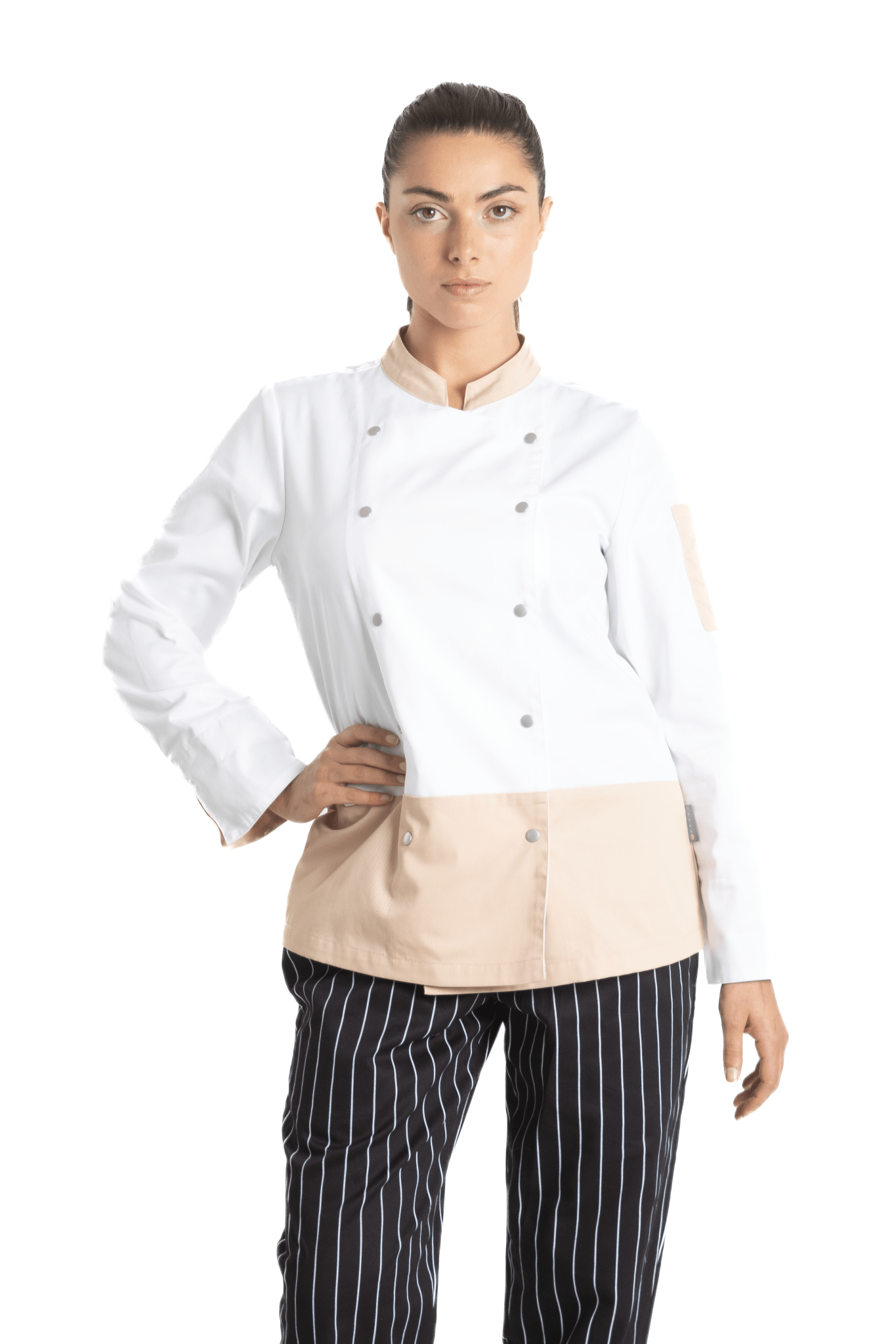 FILIPINA DE CHEF DAMA LONDRES MANGA 3/4 #Color_Blanco / Durazno
