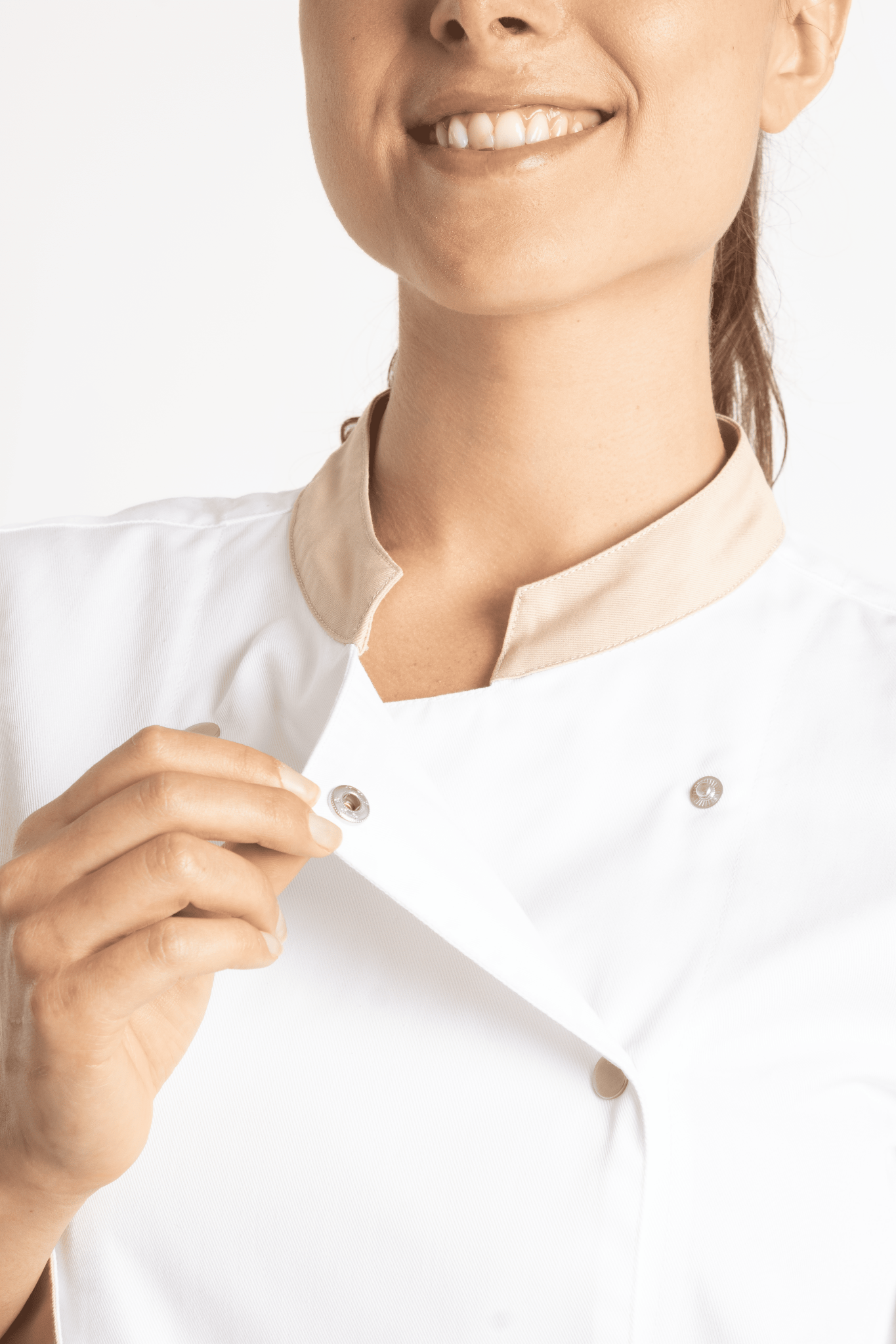 FILIPINA DE CHEF DAMA LONDRES MANGA 3/4 #Color_Blanco / Durazno
