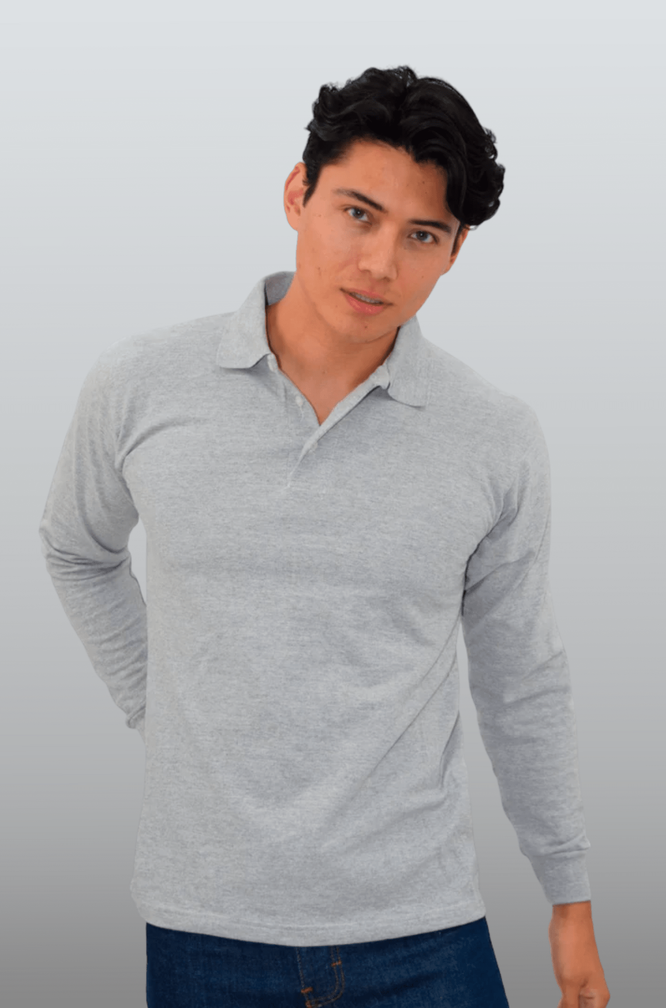 PLAYERA TIPO POLO MANGA LARGA ROMA UNISEX #Color_Gris