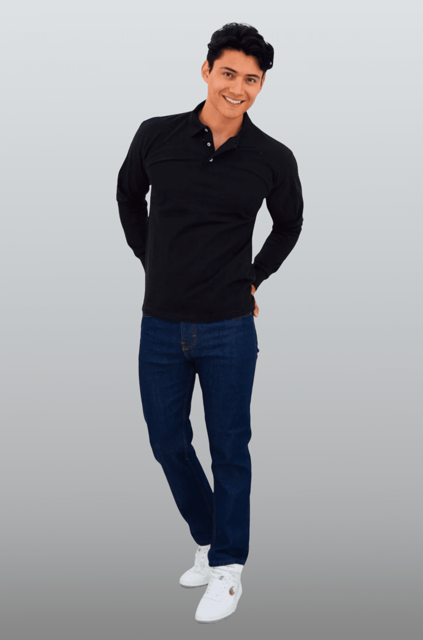 PLAYERA TIPO POLO MANGA LARGA ROMA UNISEX #Color_Negro