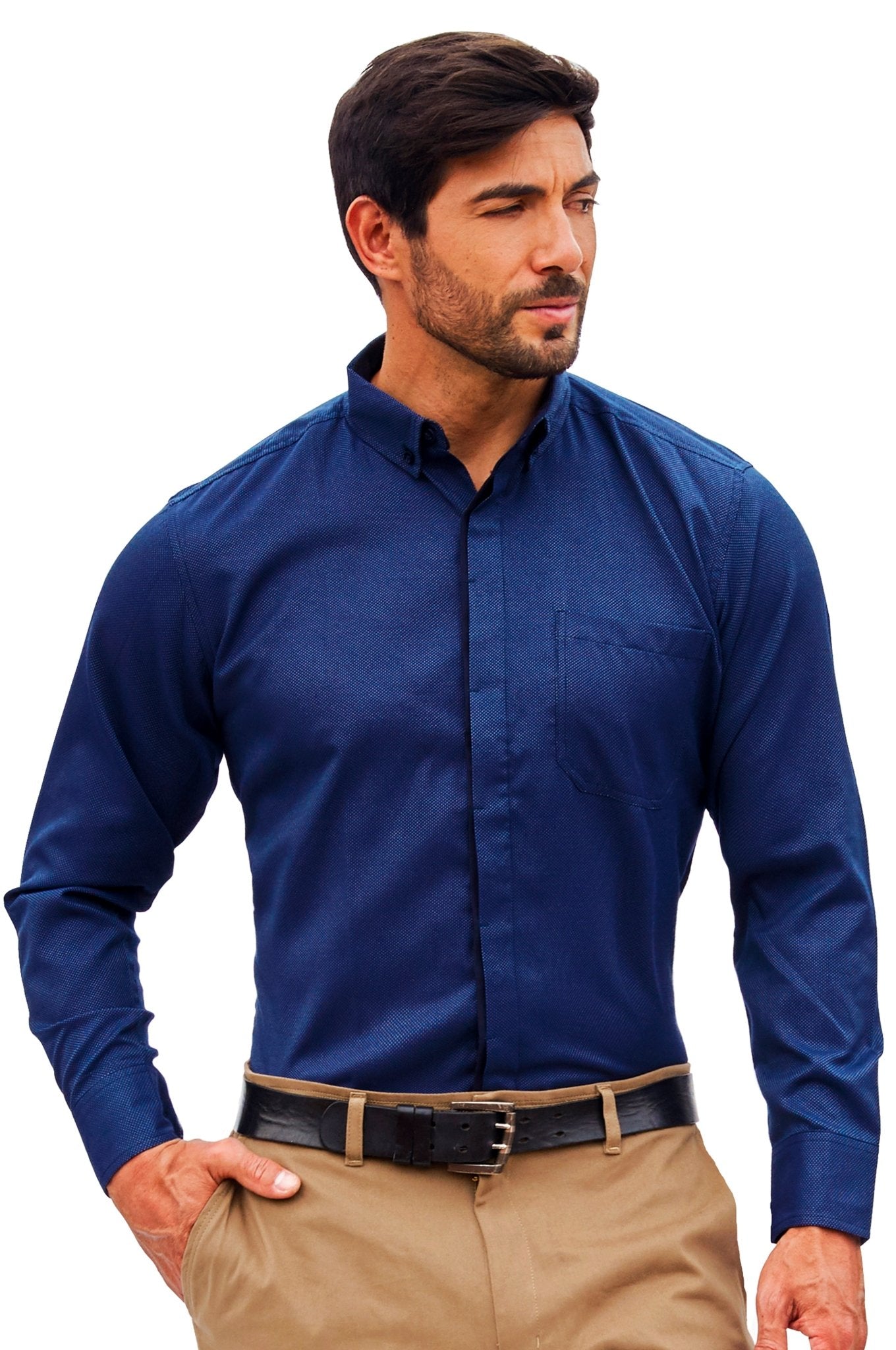 CAMISA CASUAL SLIM FIT MANGA LARGA MONTREAL #Color_Azul Marino