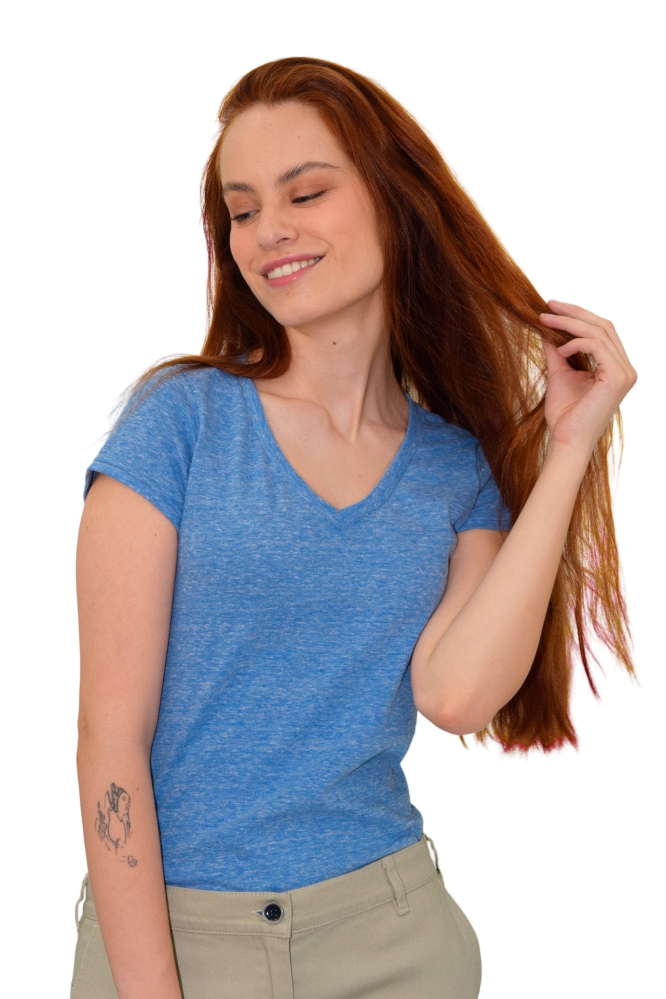PLAYERA CUELLO V JASPE SPARTA MUJER #Color_Azul Jaspe