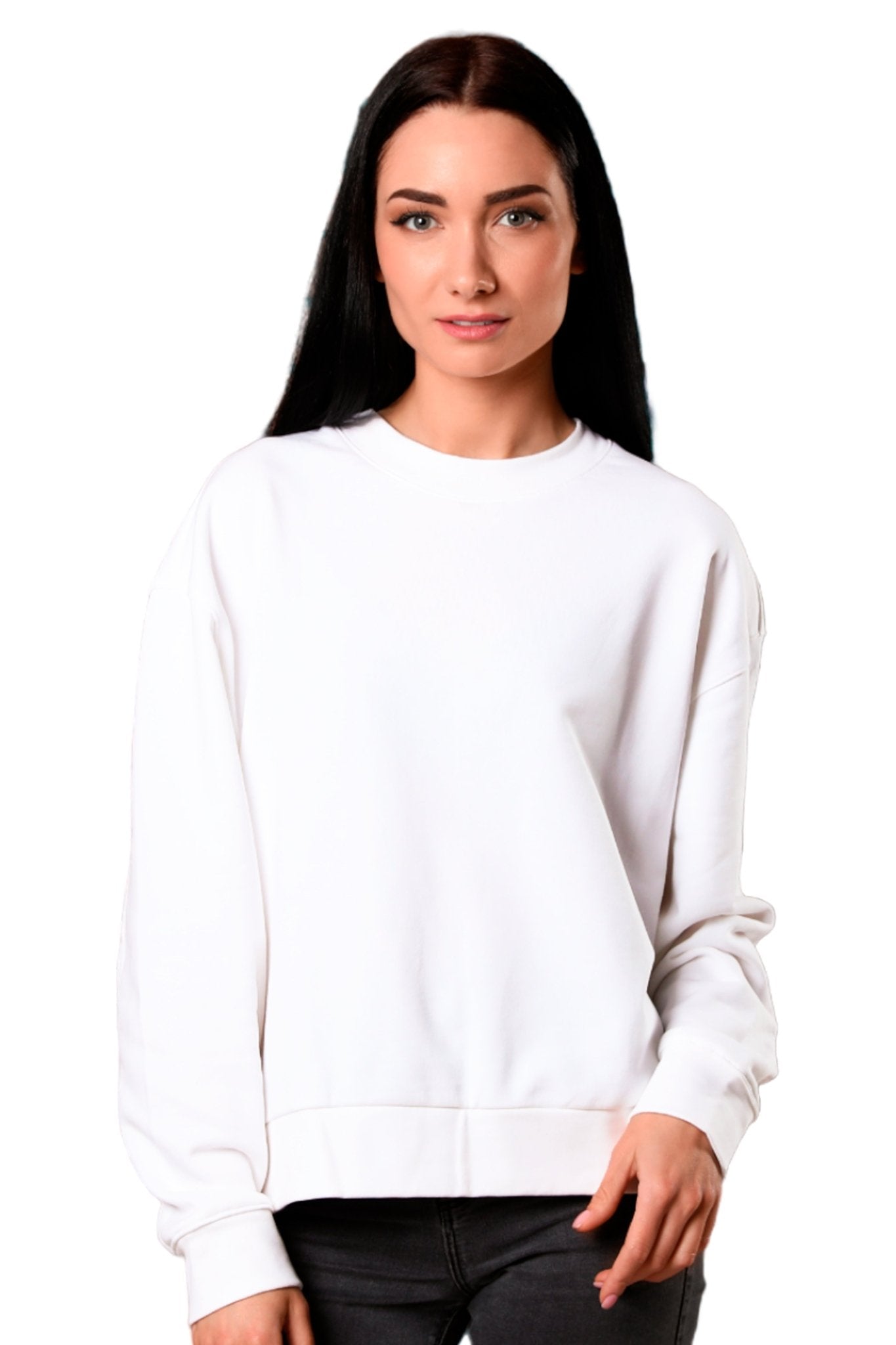 SUDADERA CUELLO REDONDO BRUSELAS MUJER #Color_Blanco